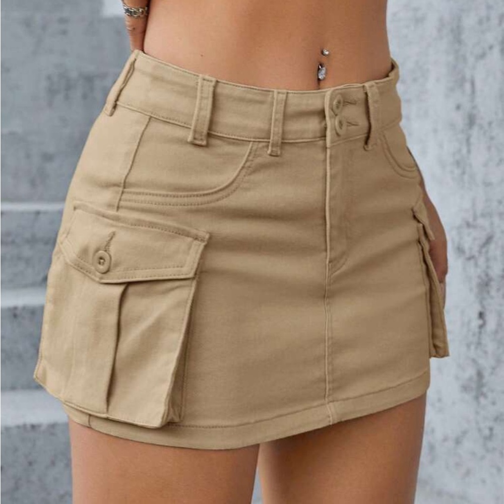 Tan Cargo Mini Skirt